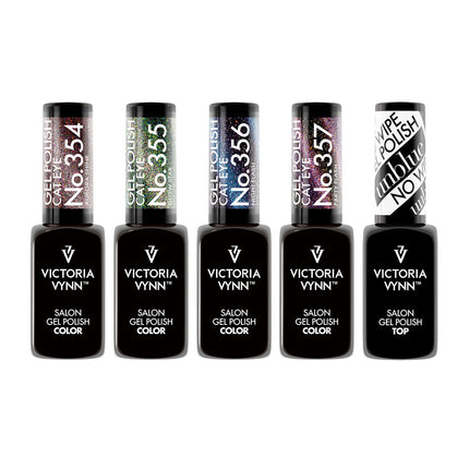 Lakier hybrydowy Victoria Vynn Salon | 4-pak Cat Eye + GRATIS Top Coat No Wipe Unblue