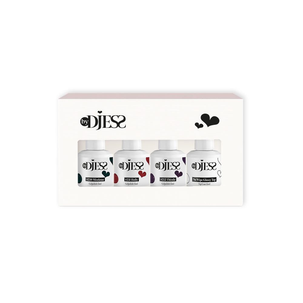 By Djess Gel Polish | Gellak | 4-pack | Christmas Glow #250 - #252 + Glossy Top - 15 ml